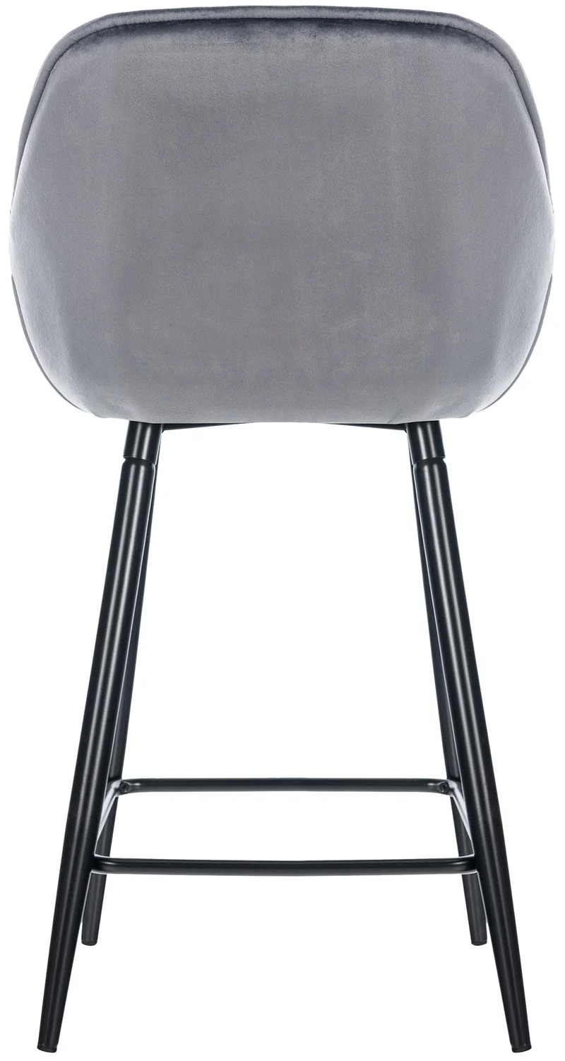 Lot de 2 tabourets de bar moderne en velours gris foncé assise enveloppante capitonnée pieds métal noir 10_0006052