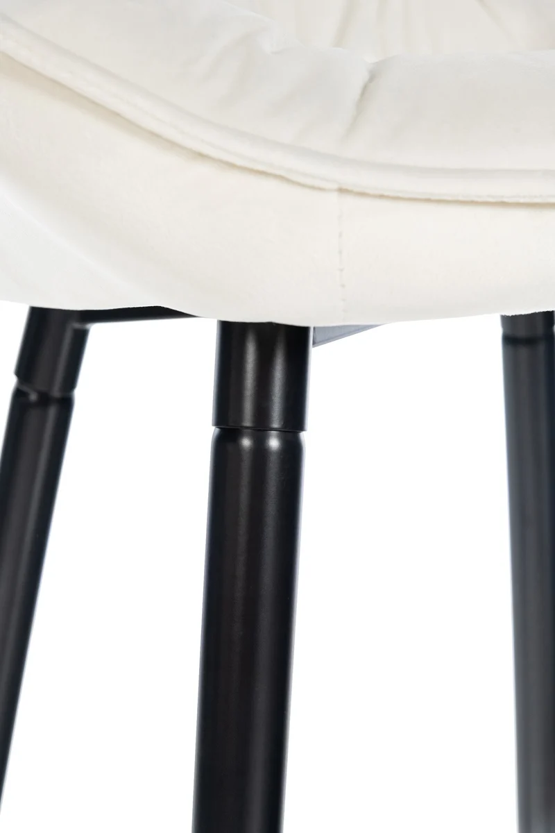 Tabouret de bar x1 moderne en velours crème assise enveloppante capitonnée pieds métal noir 10_0006023