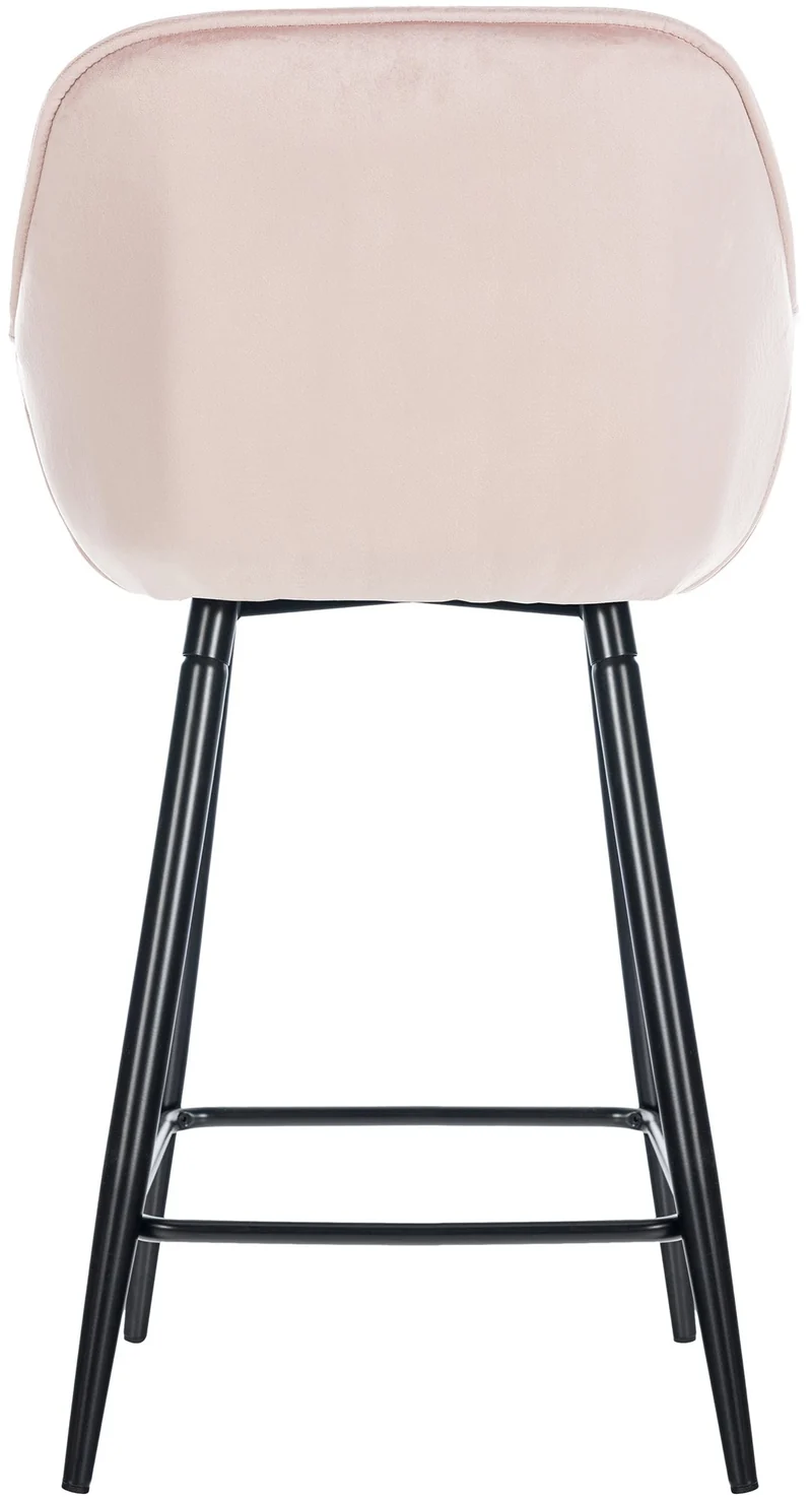 Tabouret de bar x1 moderne en velours rose assise enveloppante capitonnée pieds métal noir 10_0005783