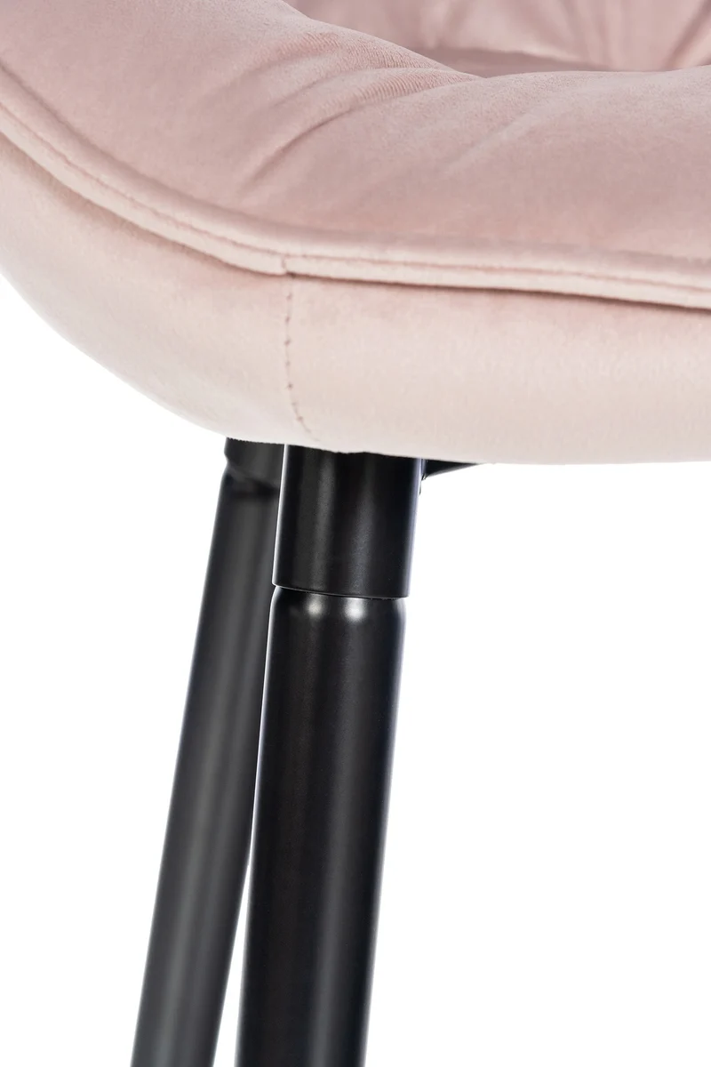 Tabouret de bar x1 moderne en velours rose assise enveloppante capitonnée pieds métal noir 10_0005783