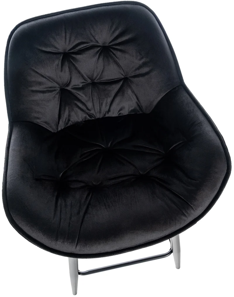 Lot de 2 tabourets de bar moderne en velours noir assise enveloppante capitonnée pieds métal noir 10_0005564