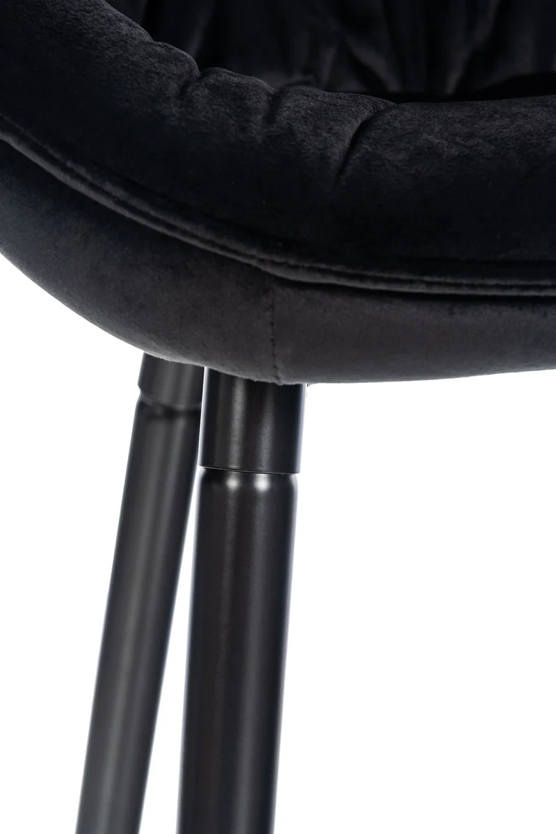 Lot de 2 tabourets de bar moderne en velours noir assise enveloppante capitonnée pieds métal noir 10_0005564