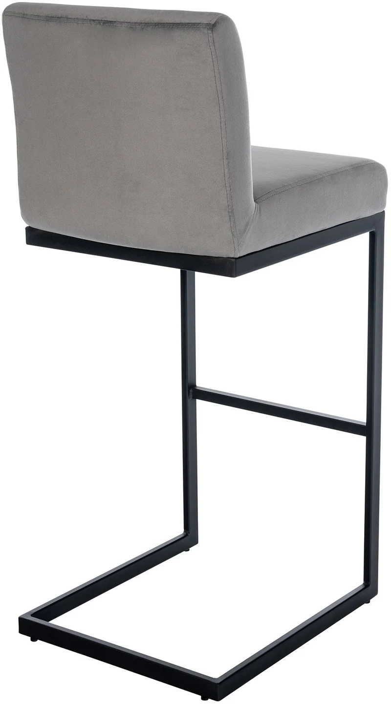 Tabouret de bar x1 avec dossier pieds en forme de luge en métal noir assise en velours gris 10_0005878