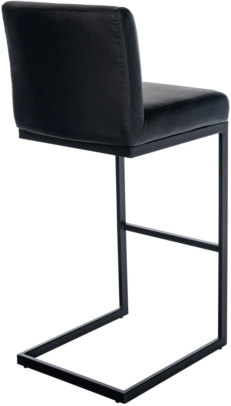 Tabouret de bar x1 avec dossier pieds en forme de luge en métal noir assise en similicuir noir 10_0005821