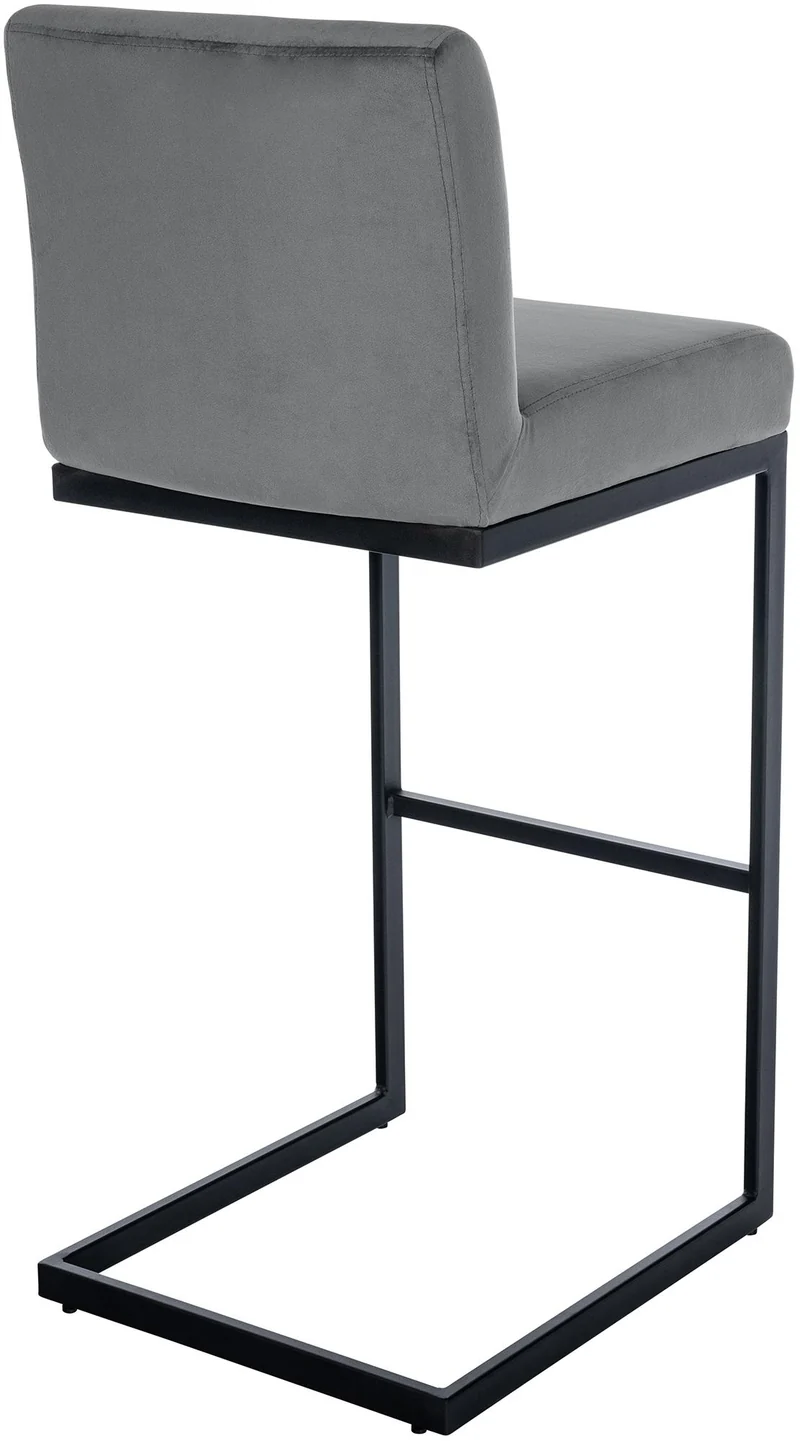 Tabouret de bar x1 avec dossier pieds en forme de luge en métal noir assise en velours gris foncé 10_0005808