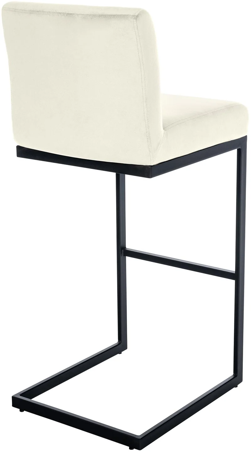 Tabouret de bar x1 avec dossier pieds en forme de luge en métal noir assise en velours crème 10_0005787