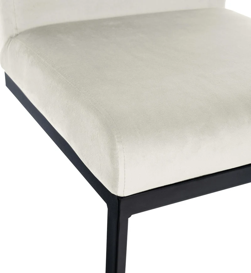 Tabouret de bar x1 avec dossier pieds en forme de luge en métal noir assise en velours crème 10_0005787