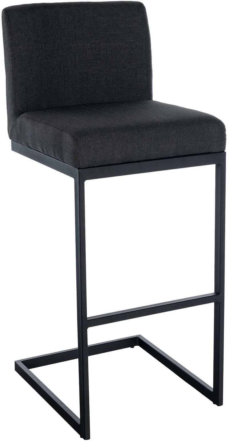 Tabouret de bar x1 avec dossier pieds en forme de luge en métal noir assise en tissu gris foncé 10_0005634
