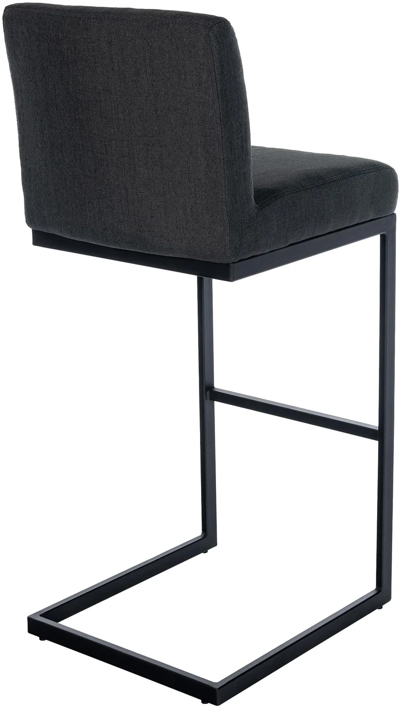 Tabouret de bar x1 avec dossier pieds en forme de luge en métal noir assise en tissu gris foncé 10_0005634