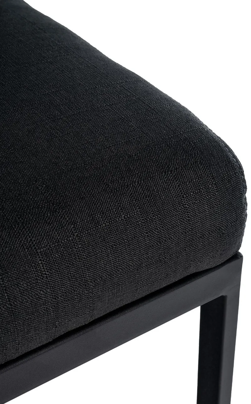 Tabouret de bar x1 avec dossier pieds en forme de luge en métal noir assise en tissu gris foncé 10_0005634