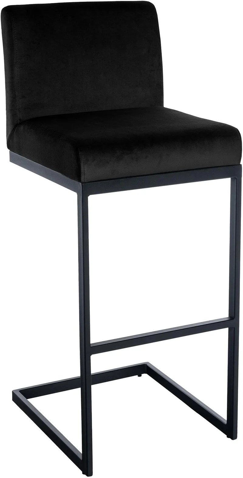 Tabouret de bar x1 avec dossier pieds en forme de luge en métal noir assise en velours noir 10_0005624