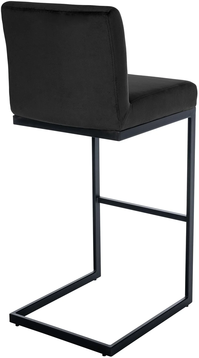Tabouret de bar x1 avec dossier pieds en forme de luge en métal noir assise en velours noir 10_0005624