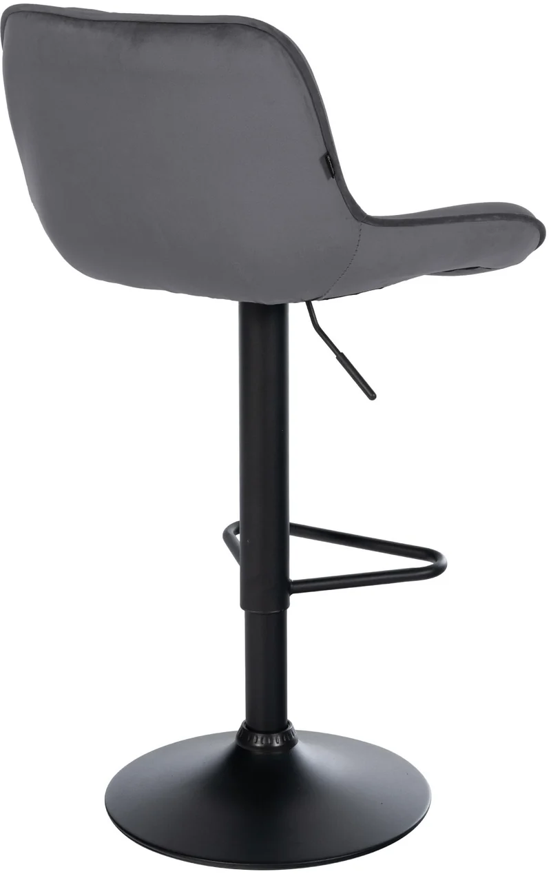 Lot de 2 tabourets de bar repose-pieds hauteur réglable en velours gris foncé coutures losange cadre métal noir 10_0006336