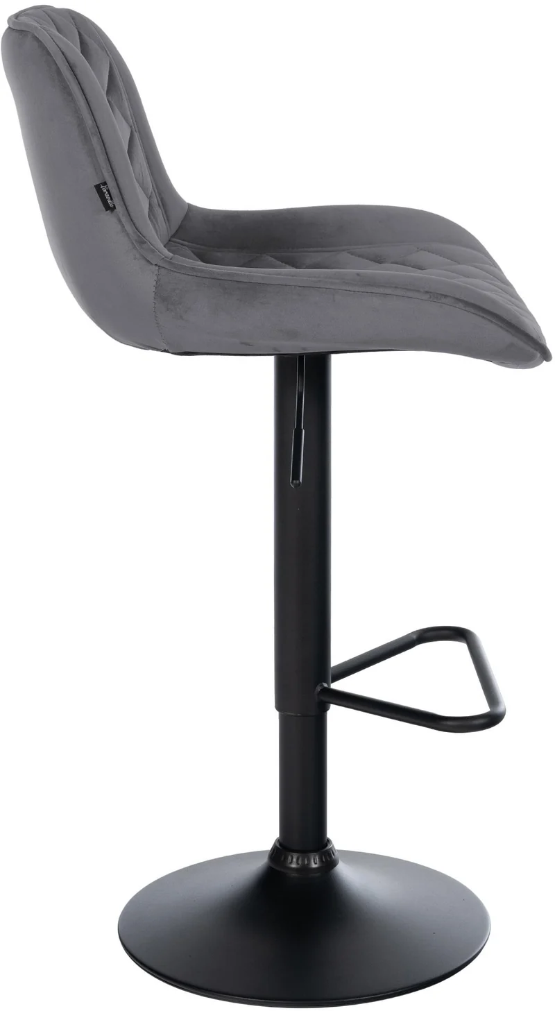Lot de 2 tabourets de bar repose-pieds hauteur réglable en velours gris foncé coutures losange cadre métal noir 10_0006336