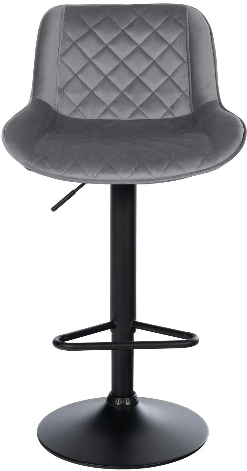 Lot de 2 tabourets de bar repose-pieds hauteur réglable en velours gris foncé coutures losange cadre métal noir 10_0006336