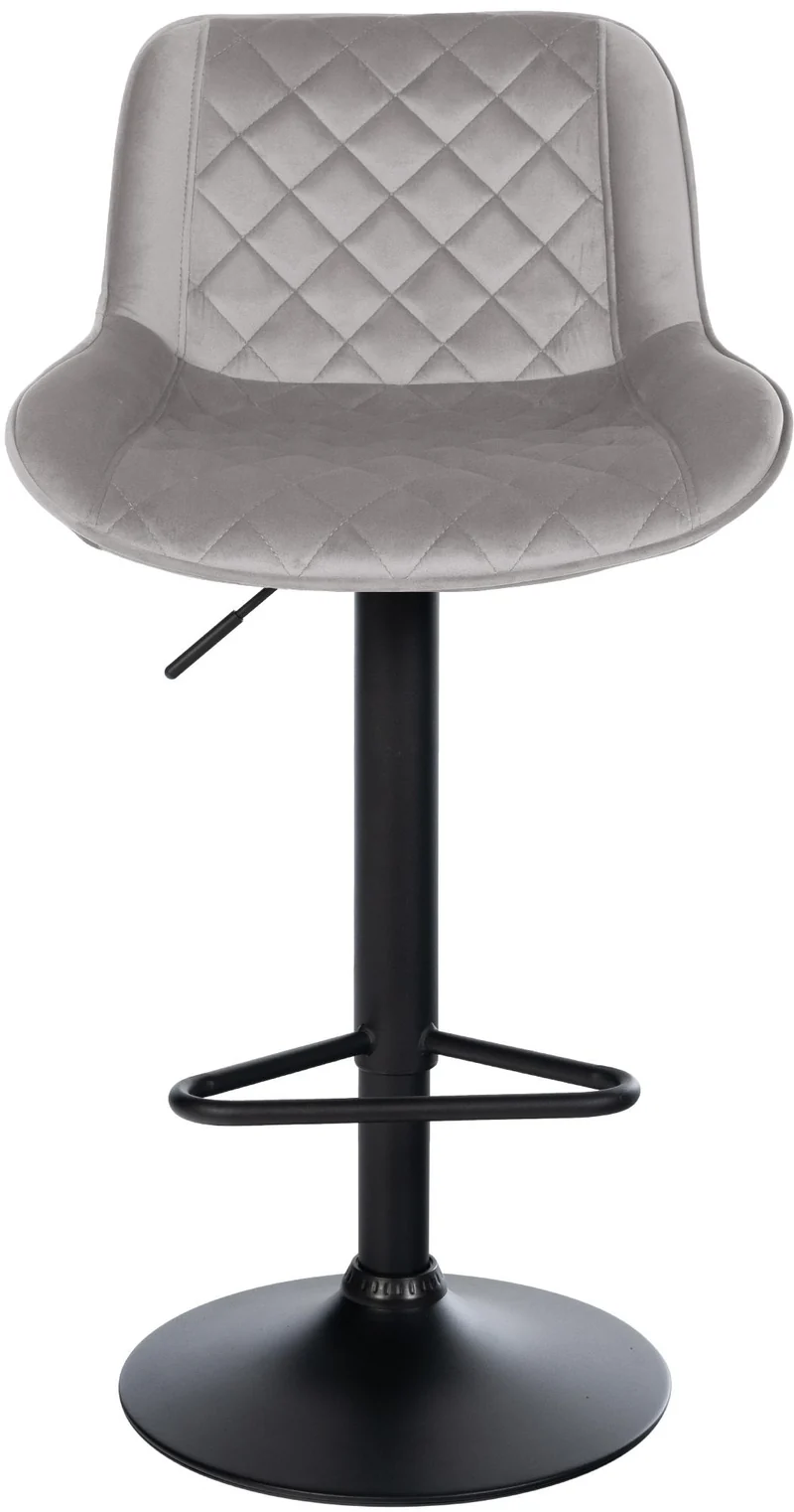 Lot de 2 tabourets de bar repose-pieds hauteur réglable en velours gris coutures losange cadre métal noir 10_0006193