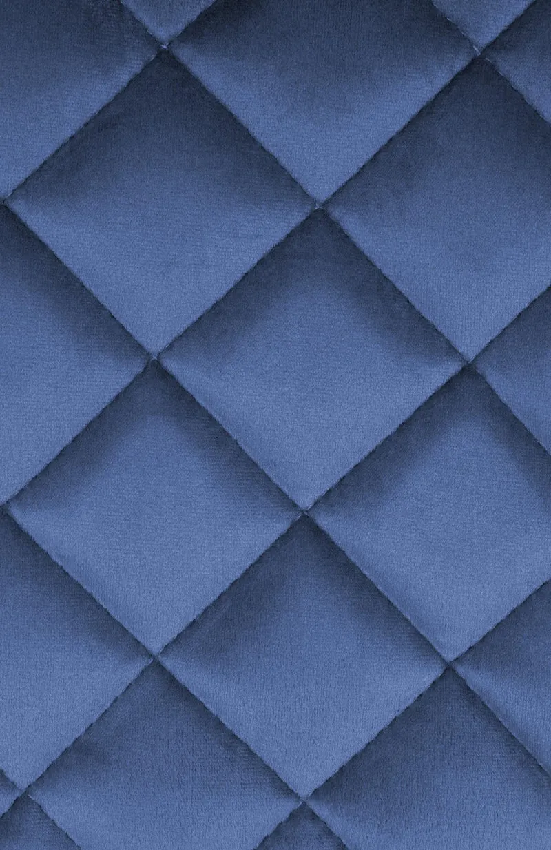 Lot de 2 tabourets de bar repose-pieds hauteur réglable en velours bleu coutures losange cadre métal noir 10_0006066