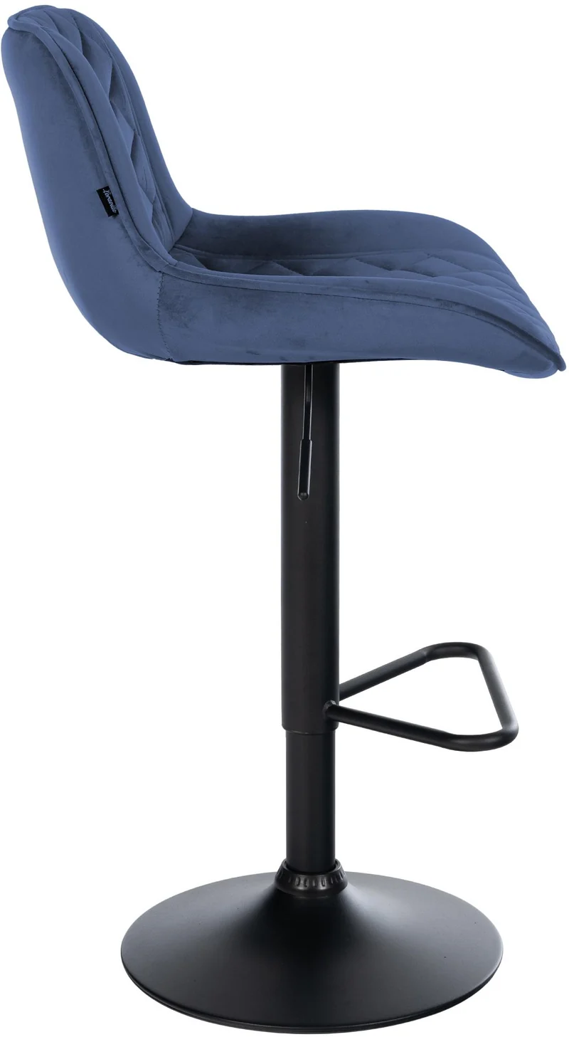 Lot de 2 tabourets de bar repose-pieds hauteur réglable en velours bleu coutures losange cadre métal noir 10_0006066