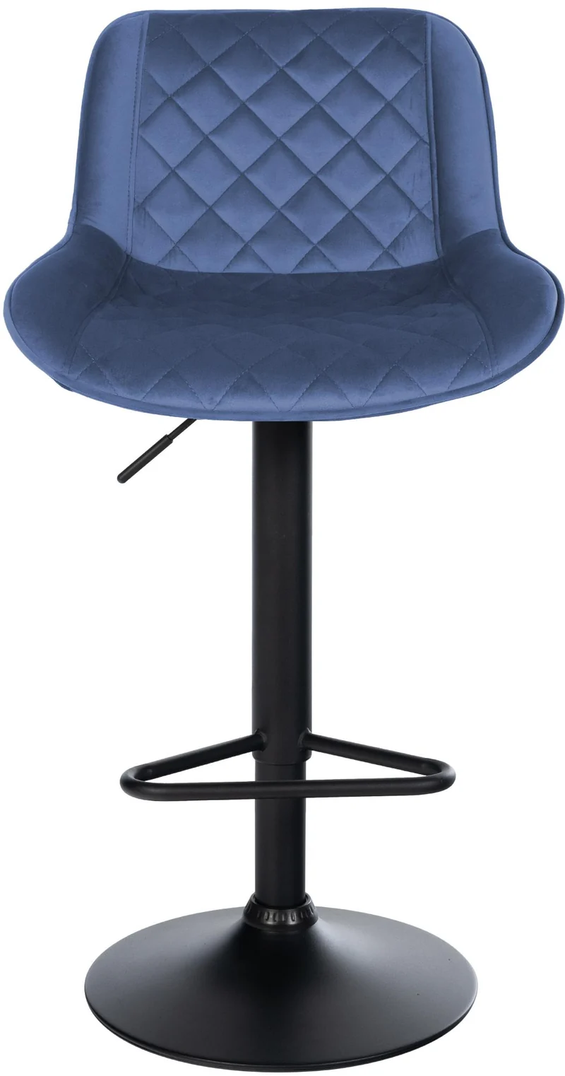 Lot de 2 tabourets de bar repose-pieds hauteur réglable en velours bleu coutures losange cadre métal noir 10_0006066
