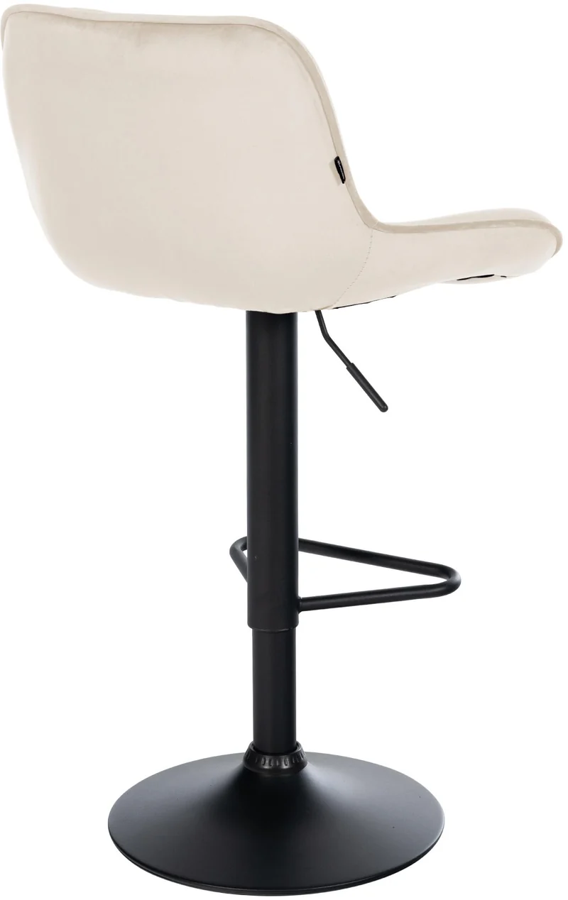 Lot de 2 tabourets de bar repose-pieds hauteur réglable en velours crème coutures losange cadre métal noir 10_0005979