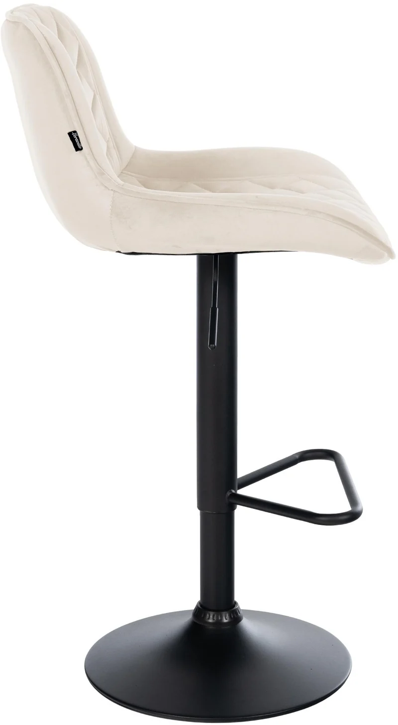 Lot de 2 tabourets de bar repose-pieds hauteur réglable en velours crème coutures losange cadre métal noir 10_0005979