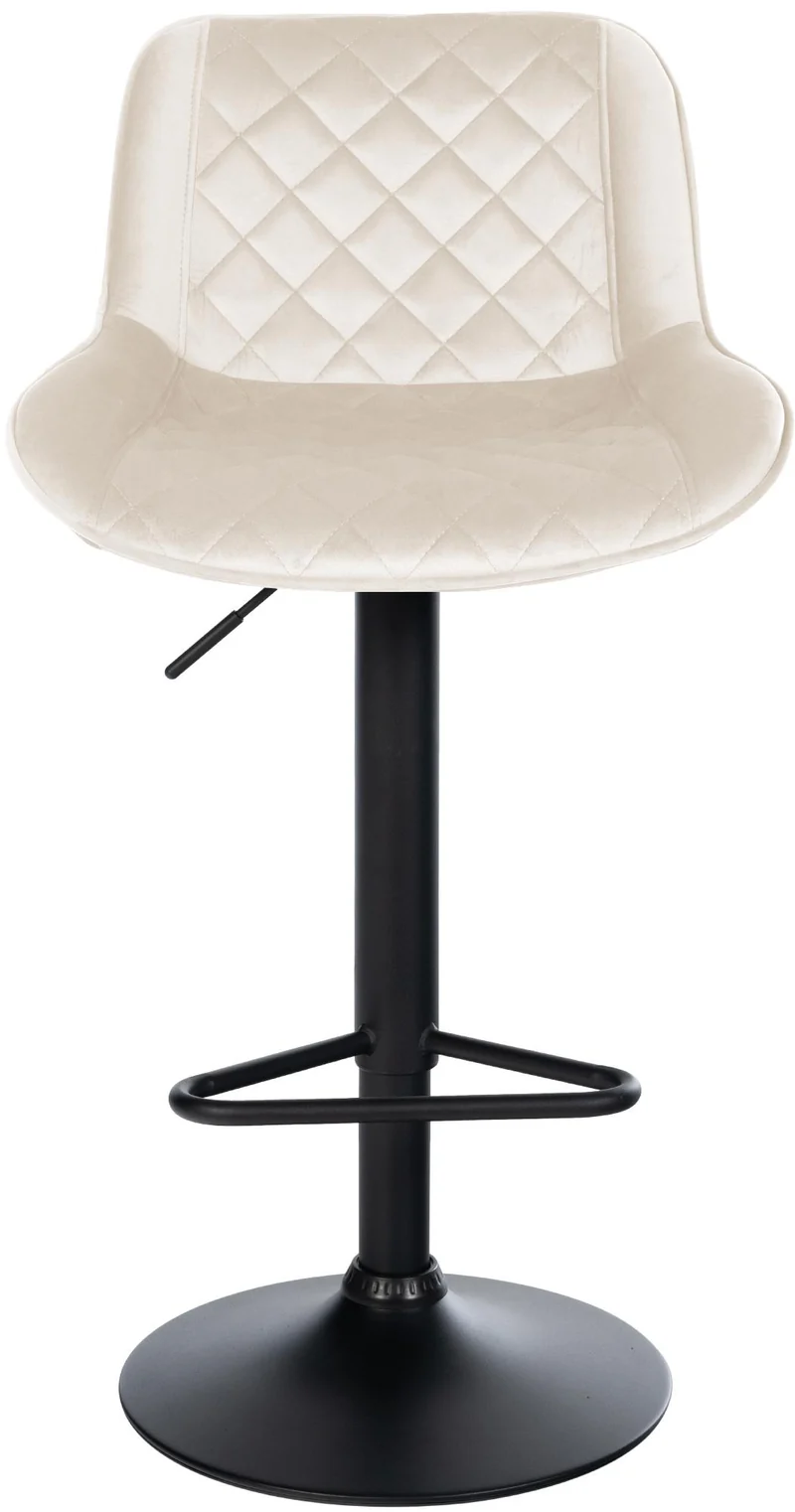 Lot de 2 tabourets de bar repose-pieds hauteur réglable en velours crème coutures losange cadre métal noir 10_0005979
