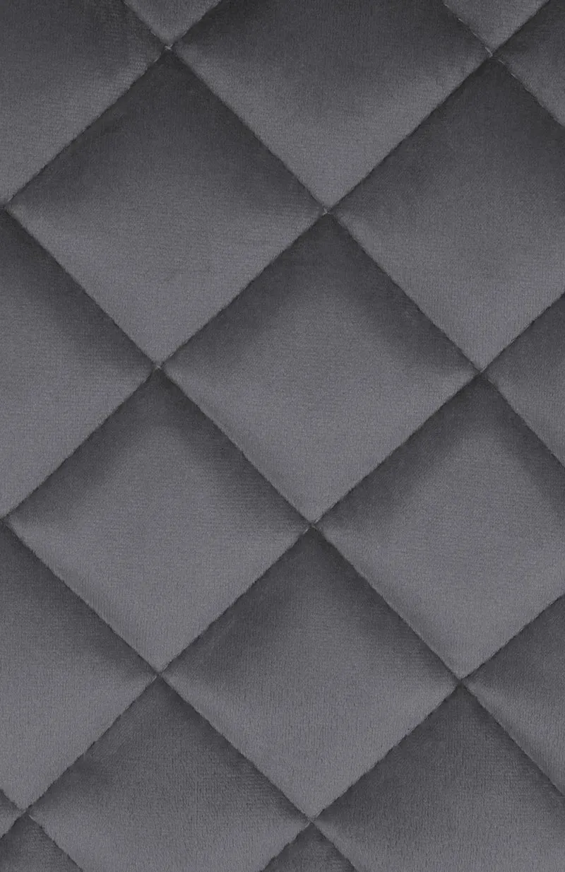 Tabouret de bar x1 repose-pieds hauteur réglable en velours gris foncé coutures losange cadre métal noir 10_0005940