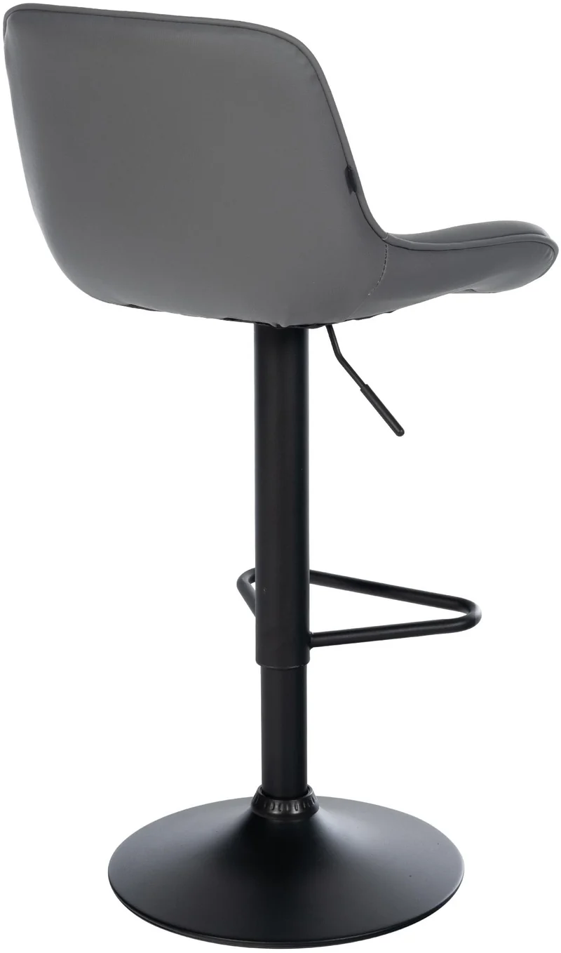 Tabouret de bar x1 repose-pieds hauteur réglable en similicuir gris foncé coutures losange cadre métal noir 10_0005929