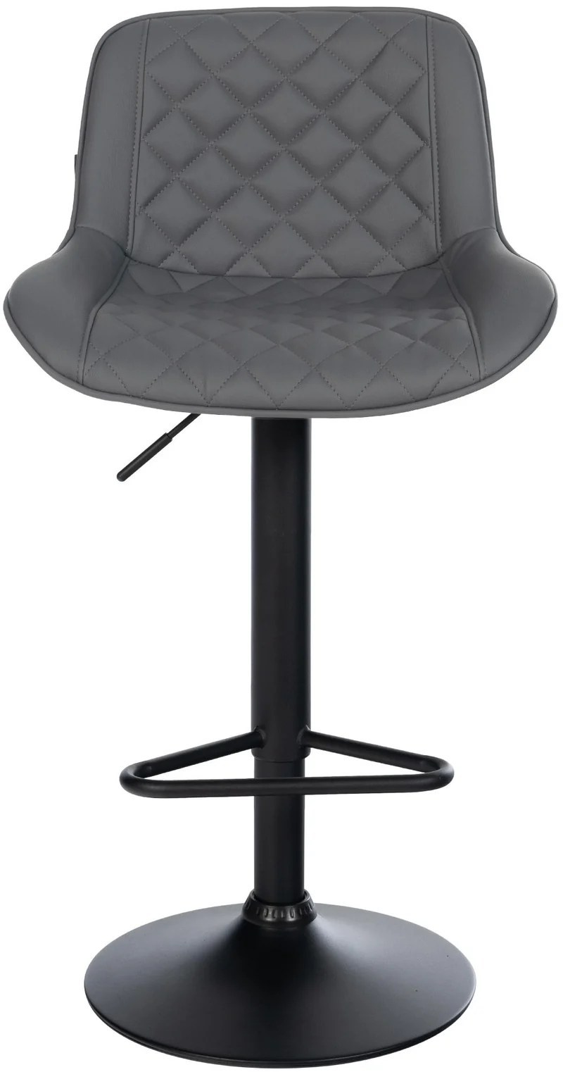 Tabouret de bar x1 repose-pieds hauteur réglable en similicuir gris foncé coutures losange cadre métal noir 10_0005929