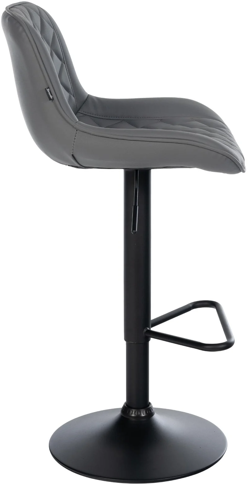 Tabouret de bar x1 repose-pieds hauteur réglable en similicuir gris foncé coutures losange cadre métal noir 10_0005929