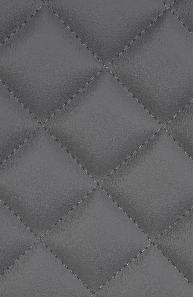 Tabouret de bar x1 repose-pieds hauteur réglable en similicuir gris foncé coutures losange cadre métal noir 10_0005929