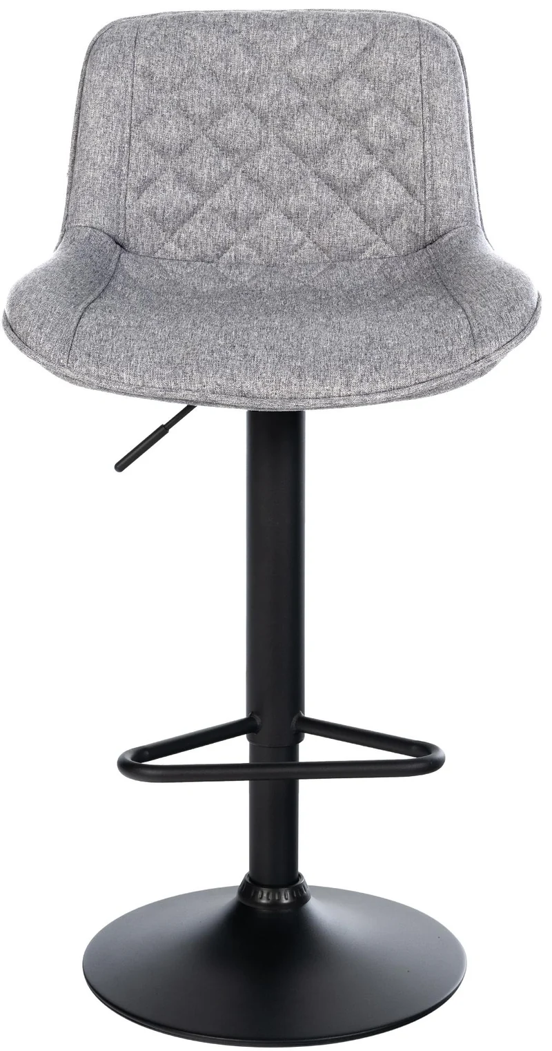 Tabouret de bar x1 repose-pieds hauteur réglable en tissu gris clair coutures losange cadre métal noir 10_0005872