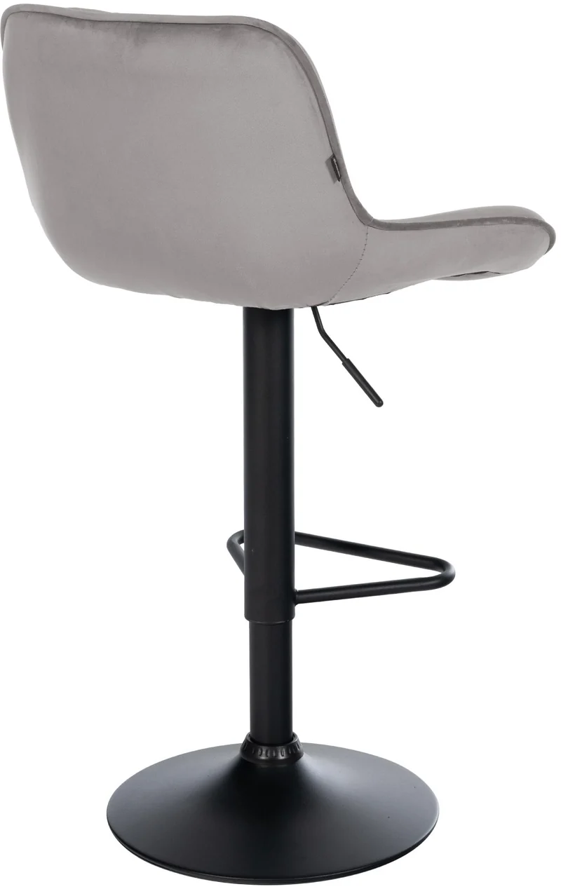 Tabouret de bar x1 repose-pieds hauteur réglable en velours gris coutures losange cadre métal noir 10_0005841