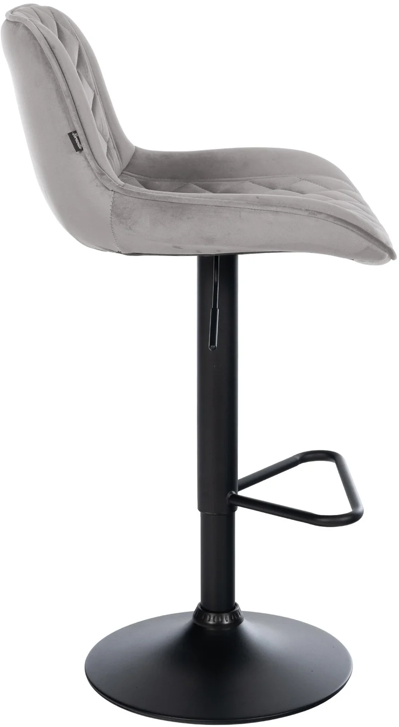 Tabouret de bar x1 repose-pieds hauteur réglable en velours gris coutures losange cadre métal noir 10_0005841