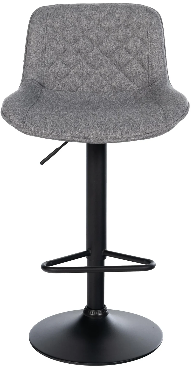Tabouret de bar x1 repose-pieds hauteur réglable en tissu gris foncé coutures losange cadre métal noir 10_0005803