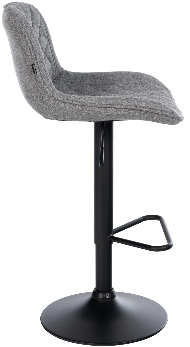 Tabouret de bar x1 repose-pieds hauteur réglable en tissu gris foncé coutures losange cadre métal noir 10_0005803