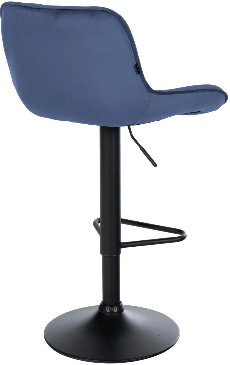 Tabouret de bar x1 repose-pieds hauteur réglable en velours bleu coutures losange cadre métal noir 10_0005625