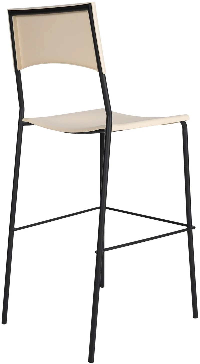 Tabouret de bar x1 empilable assise en plastique crème cadre en métal noir à 4 pieds 10_0005629