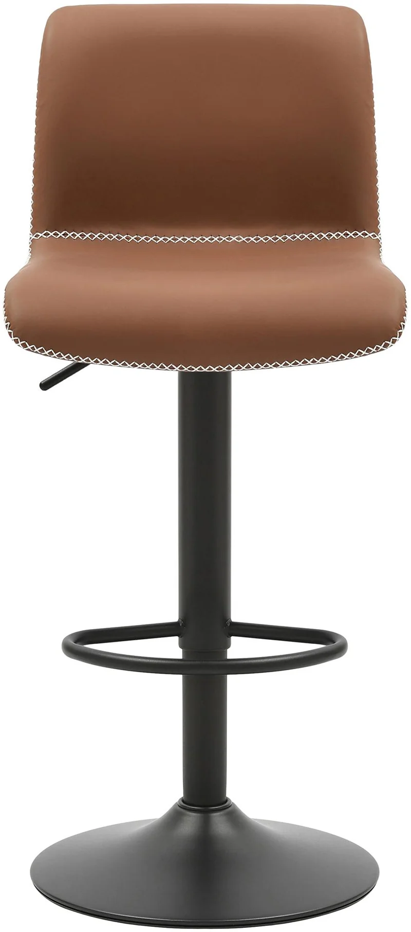 Tabouret de bar x1 avec coutures contrastées repose-pieds hauteur réglable en similicuir marron structure métallique noir 10_0005631