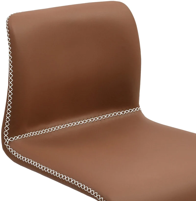 Tabouret de bar x1 avec coutures contrastées repose-pieds hauteur réglable en similicuir marron structure métallique noir 10_0005631