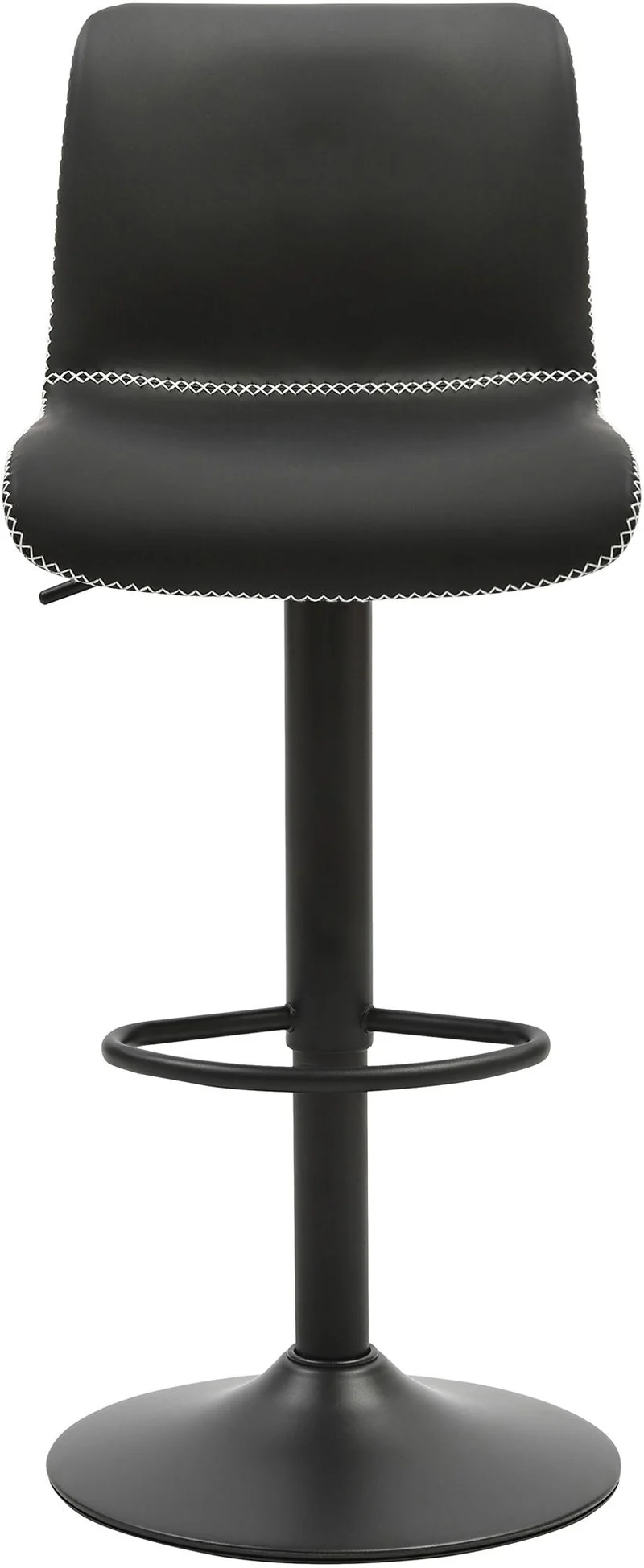 Tabouret de bar x1 avec coutures contrastées repose-pieds hauteur réglable en similicuir noir structure métallique noir 10_0005630