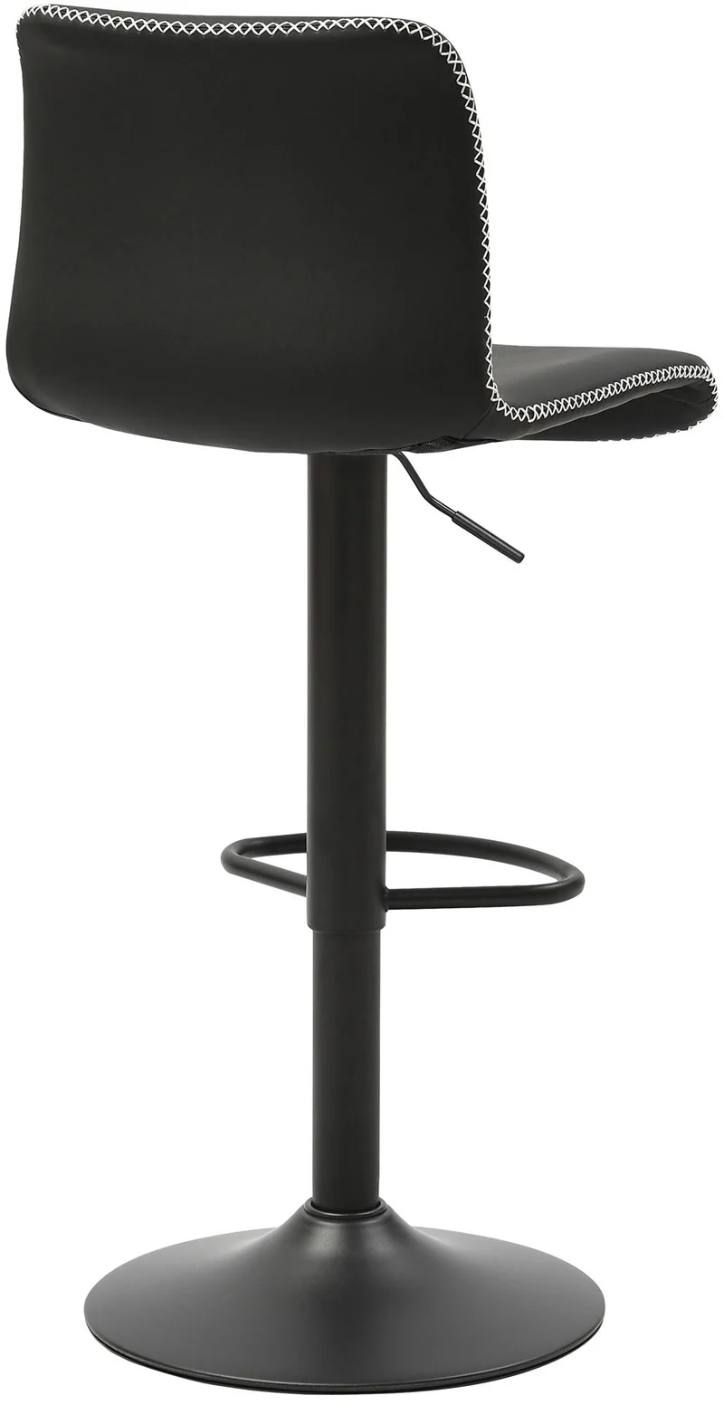 Tabouret de bar x1 avec coutures contrastées repose-pieds hauteur réglable en similicuir noir structure métallique noir 10_0005630
