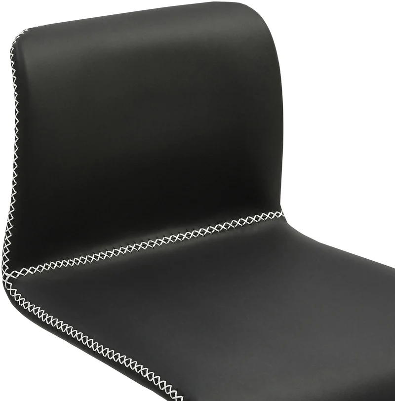 Tabouret de bar x1 avec coutures contrastées repose-pieds hauteur réglable en similicuir noir structure métallique noir 10_0005630