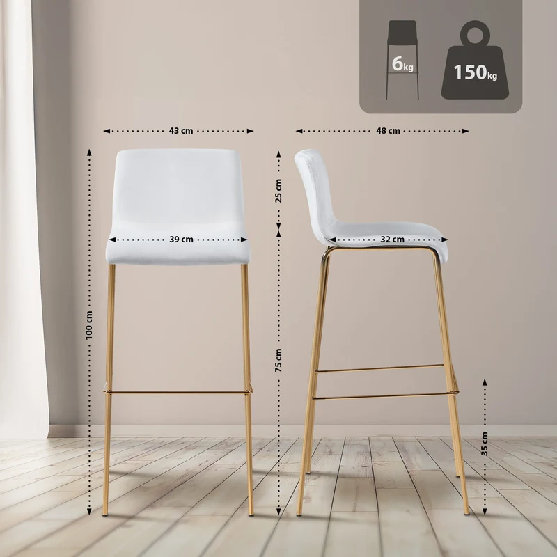 Tabouret de bar x1 en velours crème cadre métallique doré à quatre pieds style chic et moderne 10_0005828
