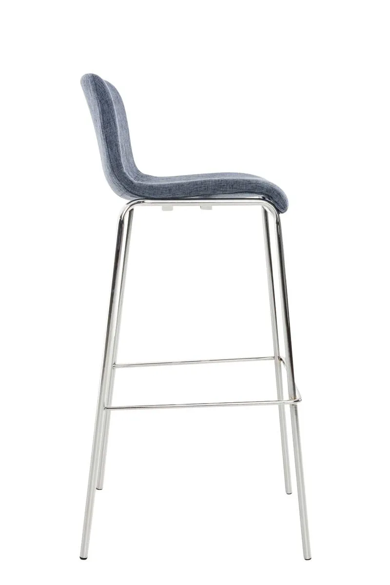 Tabouret de bar x1 en tissu bleu cadre métallique chromé à quatre pieds style chic et moderne 10_0005632