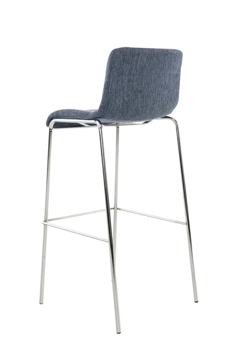 Tabouret de bar x1 en tissu bleu cadre métallique chromé à quatre pieds style chic et moderne 10_0005632
