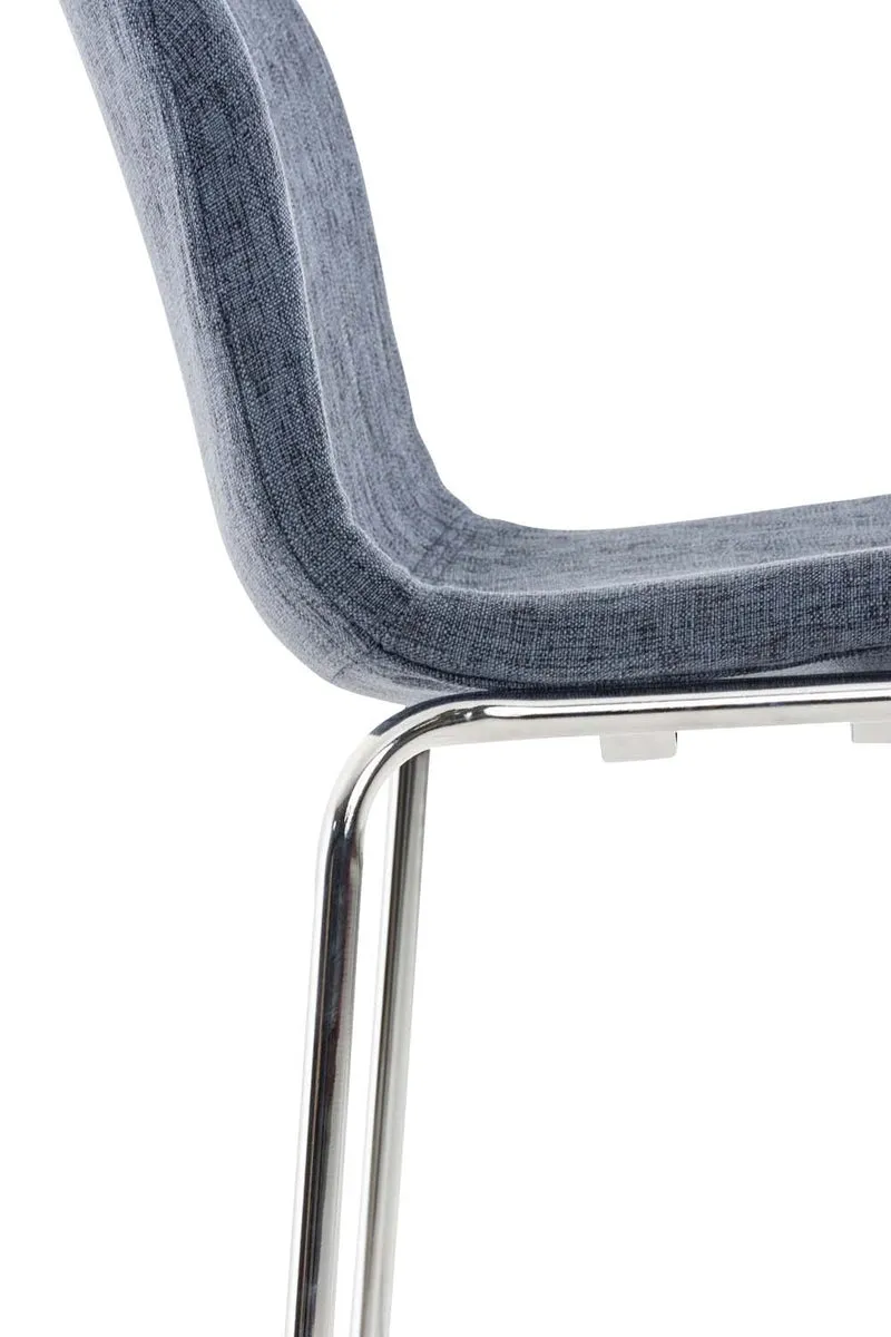 Tabouret de bar x1 en tissu bleu cadre métallique chromé à quatre pieds style chic et moderne 10_0005632