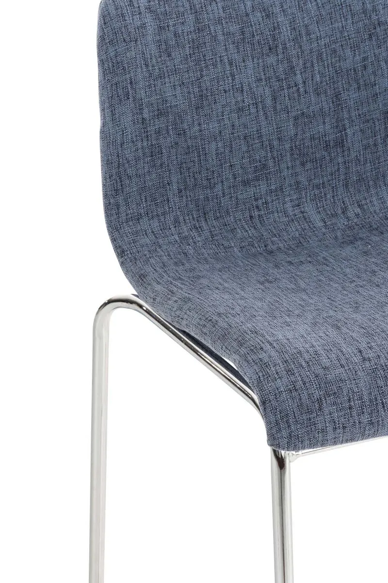 Tabouret de bar x1 en tissu bleu cadre métallique chromé à quatre pieds style chic et moderne 10_0005632