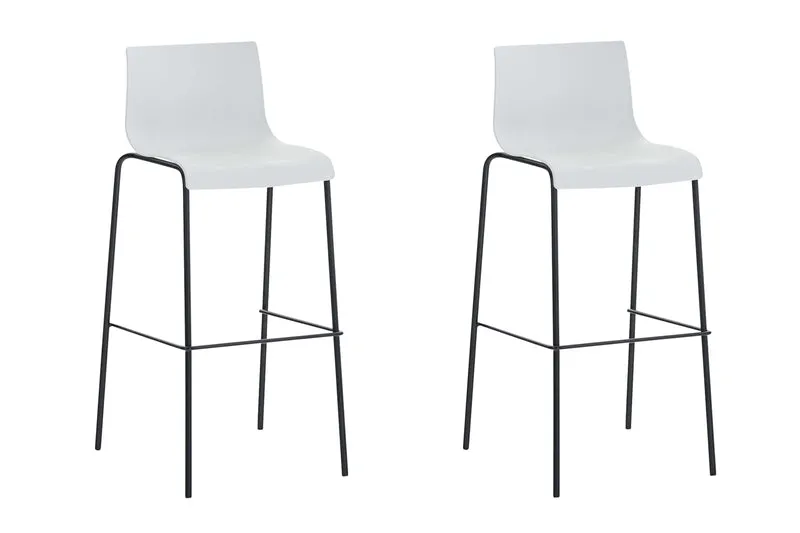 Lot de 2 tabourets de bar en tissu plastique blanc cadre métallique noir à quatre pieds style chic et moderne 10_0005570