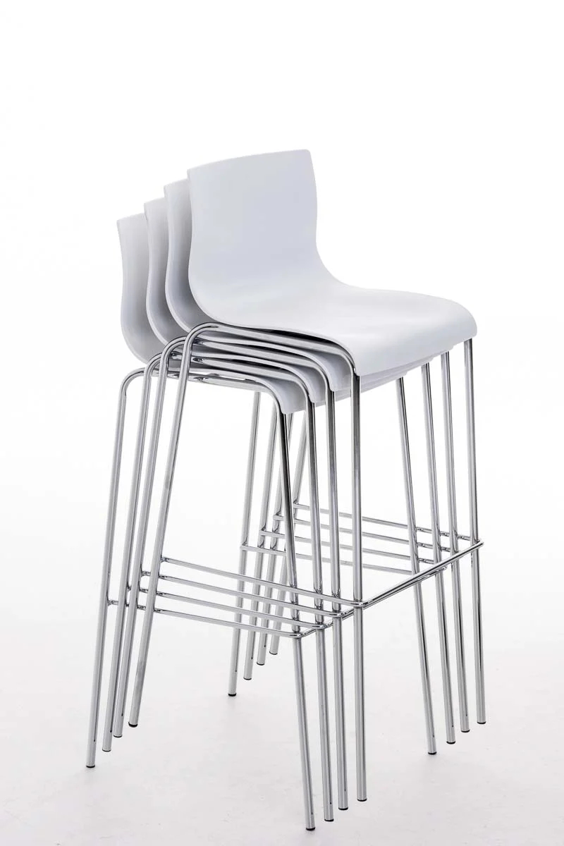 Lot de 2 tabourets de bar en tissu plastique blanc cadre métallique chromé à quatre pieds style chic et moderne 10_0005567